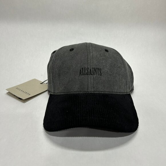 AllSaints Cotton & Cord Logo Two-Tone Baseball Cap Washed Black - Picture 2 of 7
